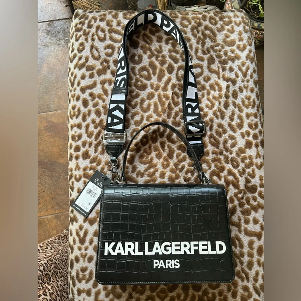 NEW Karl Lagerfeld Paris Simone Chic Crossbody Bag Purse Black Vegan Not Leather - Picture 2 of 9
